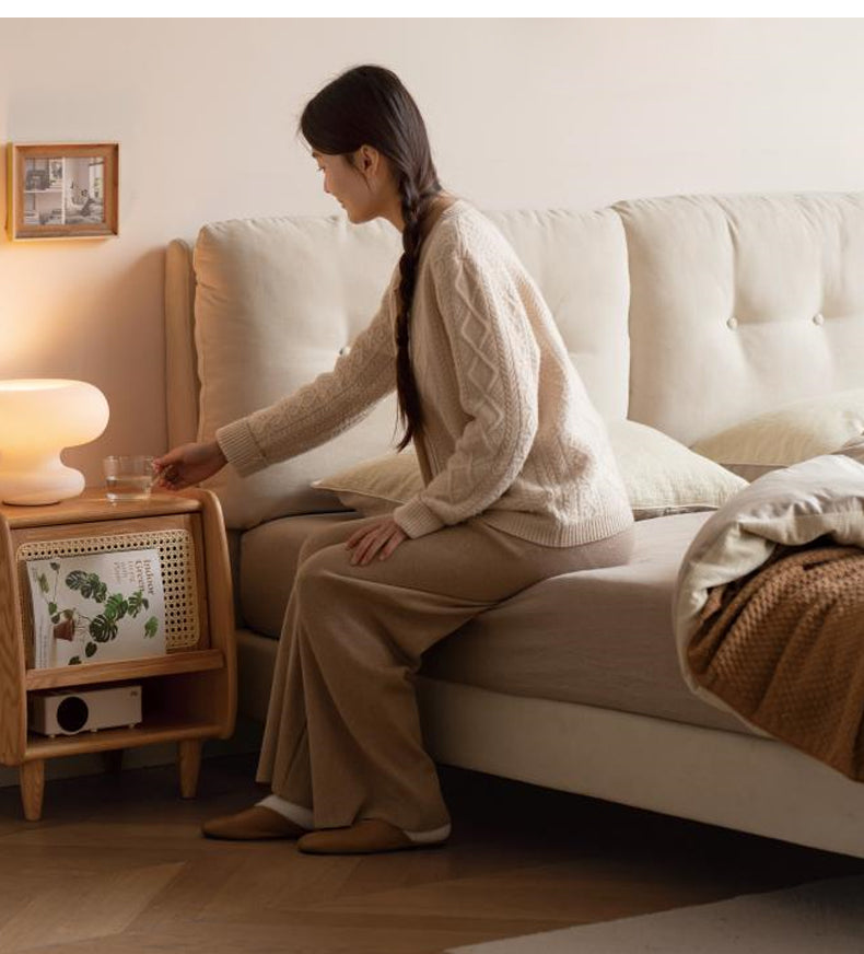 Fabric Soft Bed White Cream Style