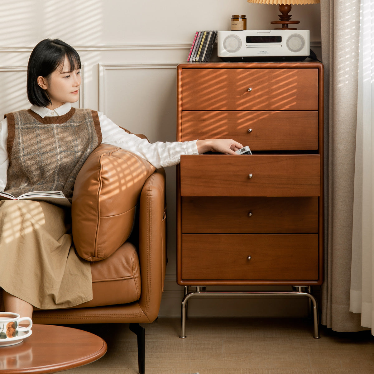 Poplar Solid Wood Retro Chest of Drawers