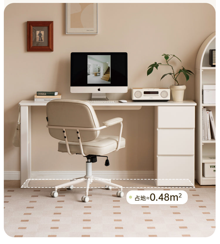 Rubber Wood, Poplar Solid Wood Cream Style Single-Leg Desk