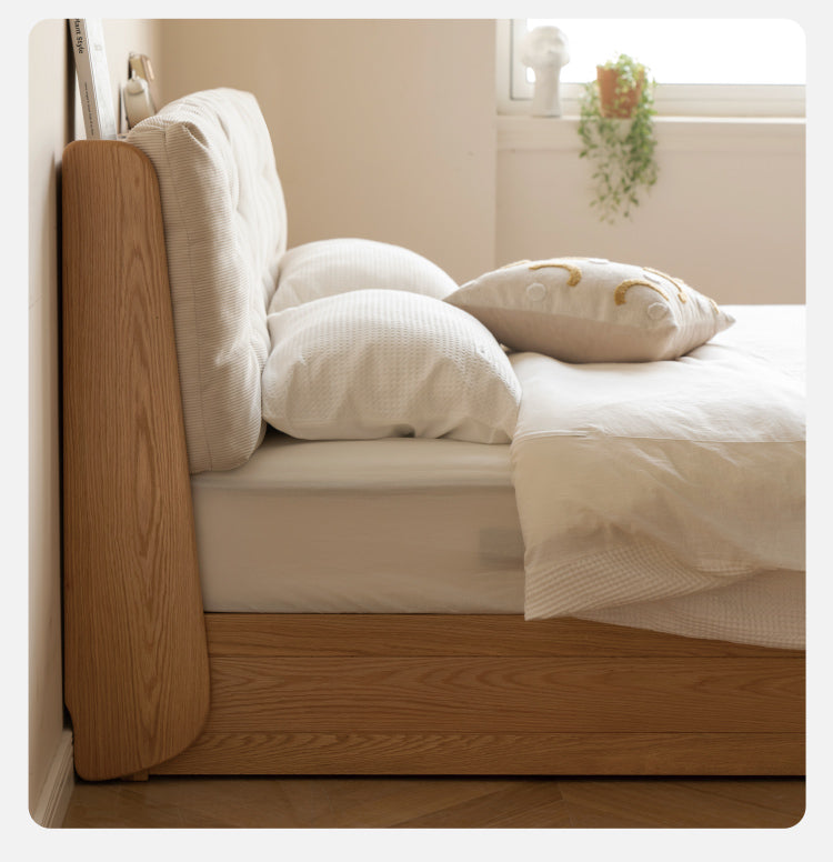 Oak Solid Wood Fabric Box Bed Cream Style