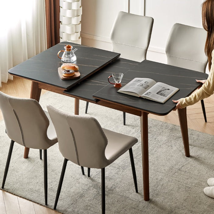 Black Walnut, Ash Solid Wood Telescopic Rock Slab Dining Table