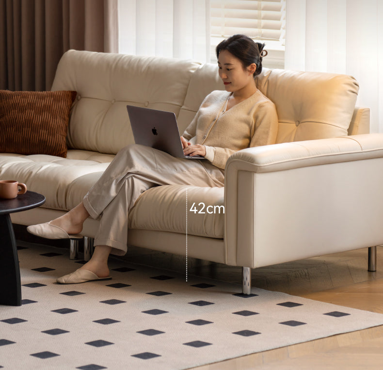 Leather Straight Italian Style Light Luxury Sofa,