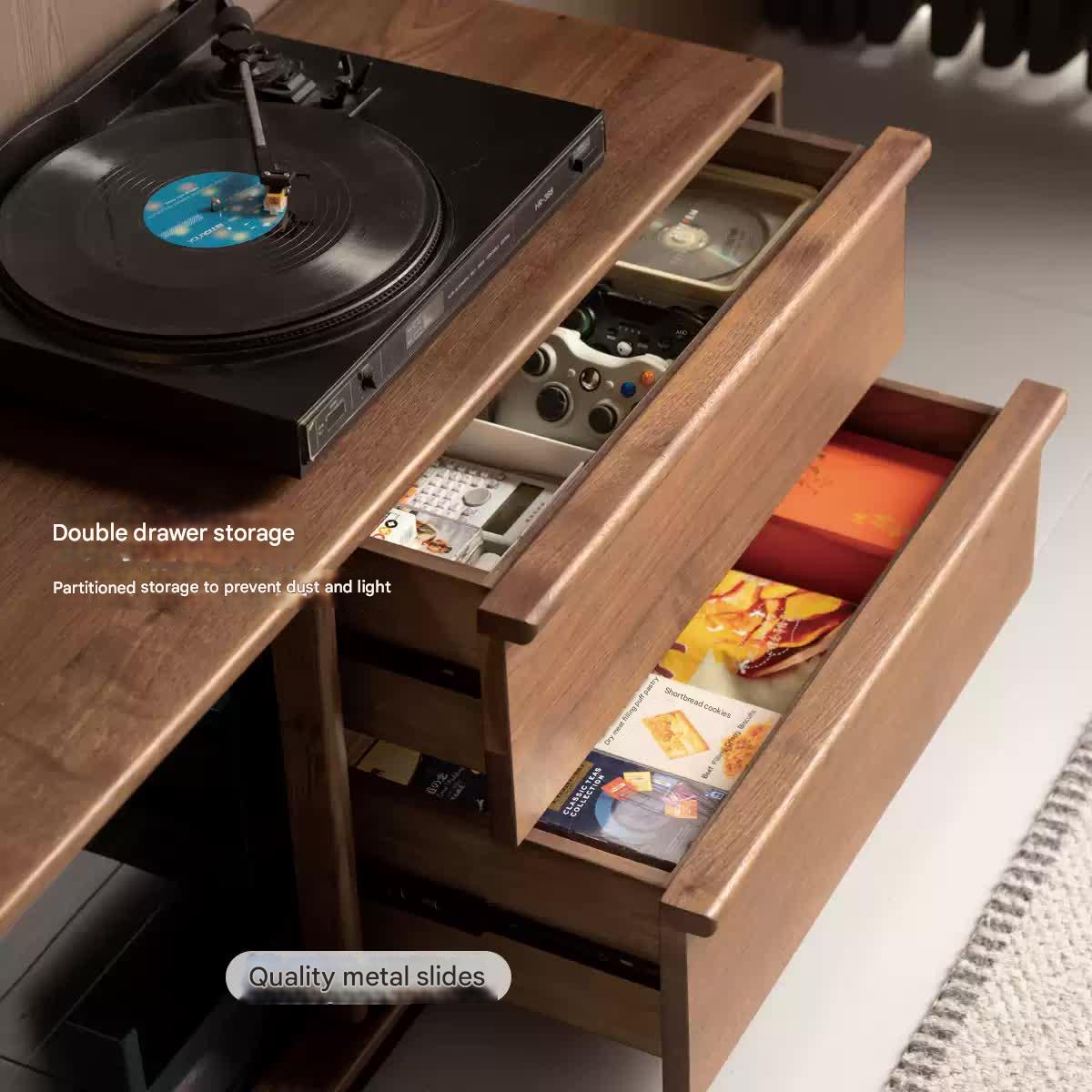 Black Walnut, Oak Solid Wood Italian Light Luxury Floor TV Cabinet.