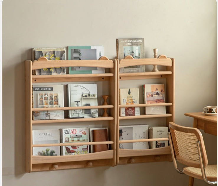 Beech Solid Wood Cute Bear Wall-Mounted Bookshelf Display Shelf