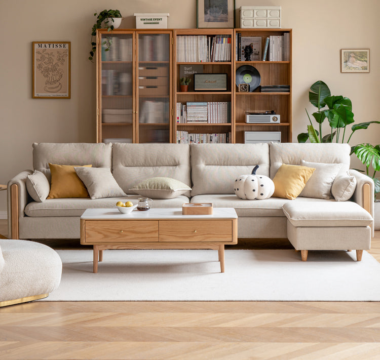 Oak Solid Wood Luxury Fabric Sofa.