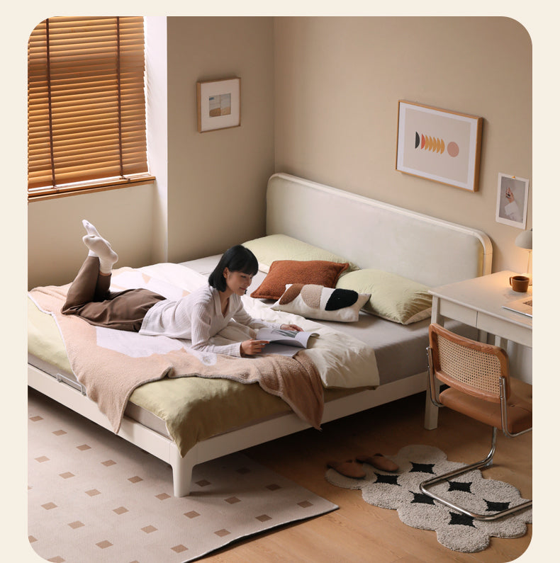 Rubber Wood  Solid Wood Soft Bed Cream Style