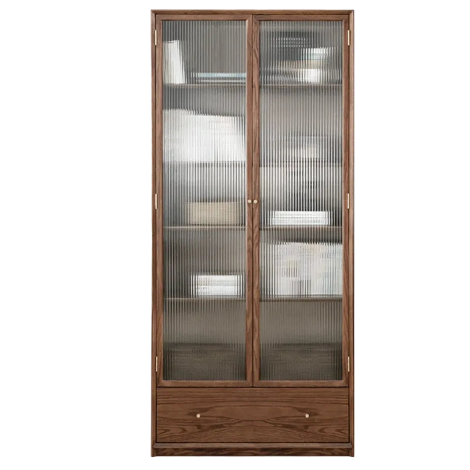 Oak, Ash Solid Wood Modular Bookcase with Glass Doors