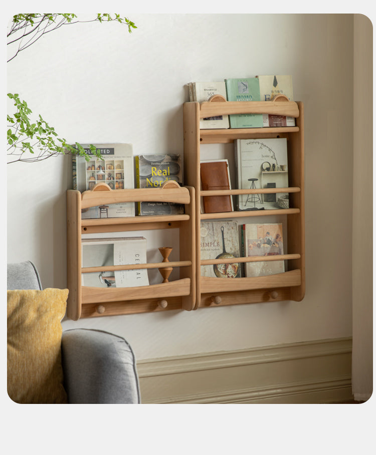 Beech Solid Wood Cute Bear Wall-Mounted Bookshelf Display Shelf
