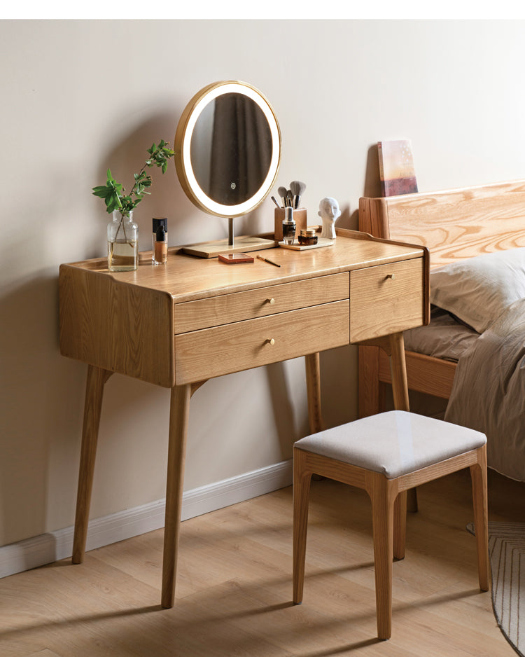 Ash Solid Wood Dressing Table LED Makeup Mirror.