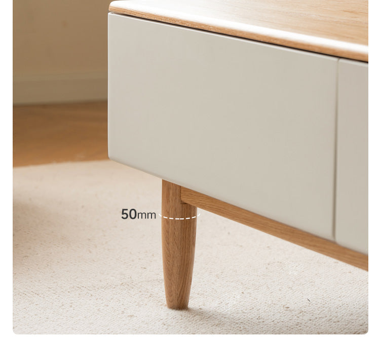 Oak Solid Wood Modern Coffee Table With Drawer