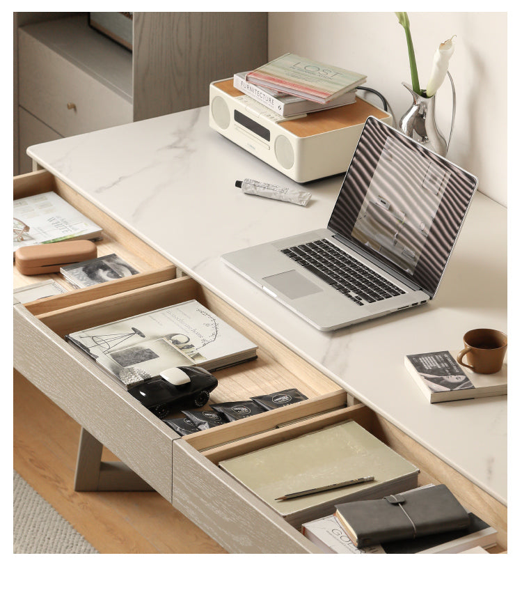 Oak, Poplar Solid Wood Slate Warm Elegant Desk With Drawer