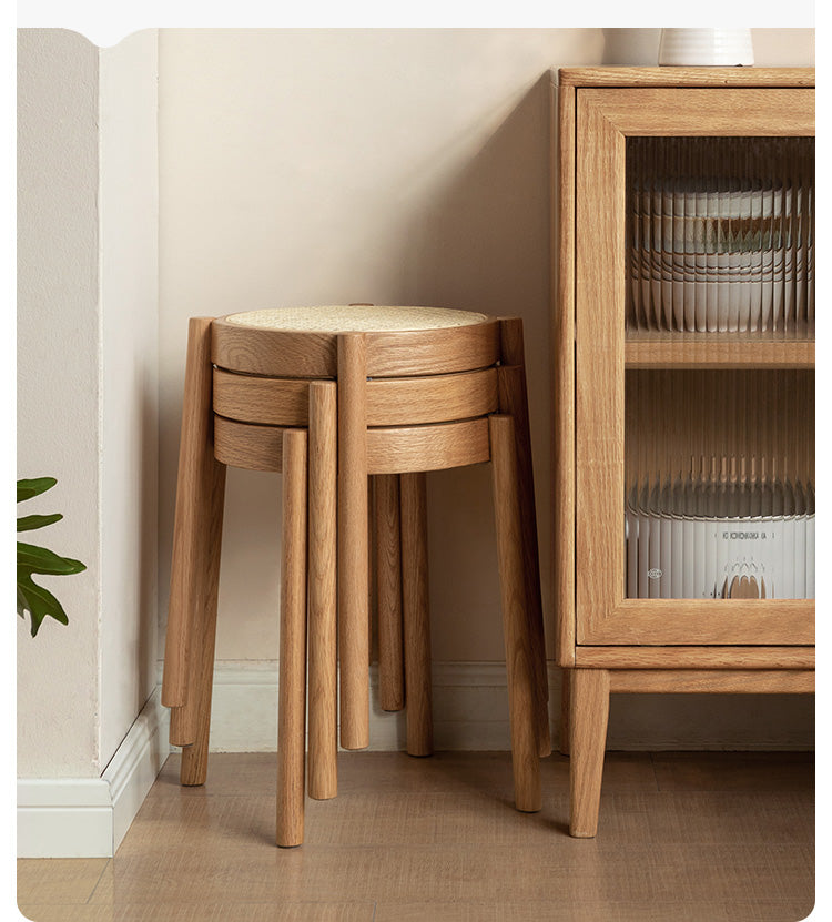 Stool Rattan Oak Solid Wood Can Be Stacked