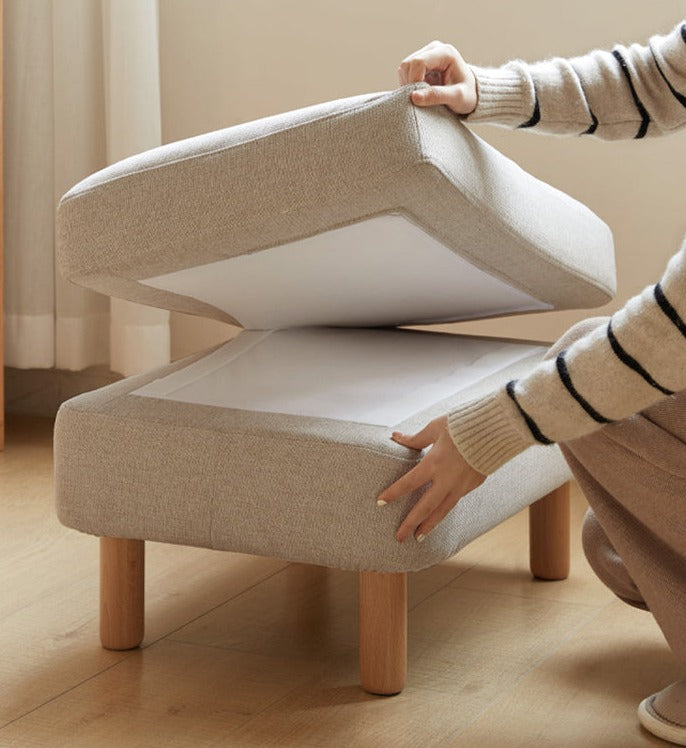 Beech Solid Wood Fabric Footstool