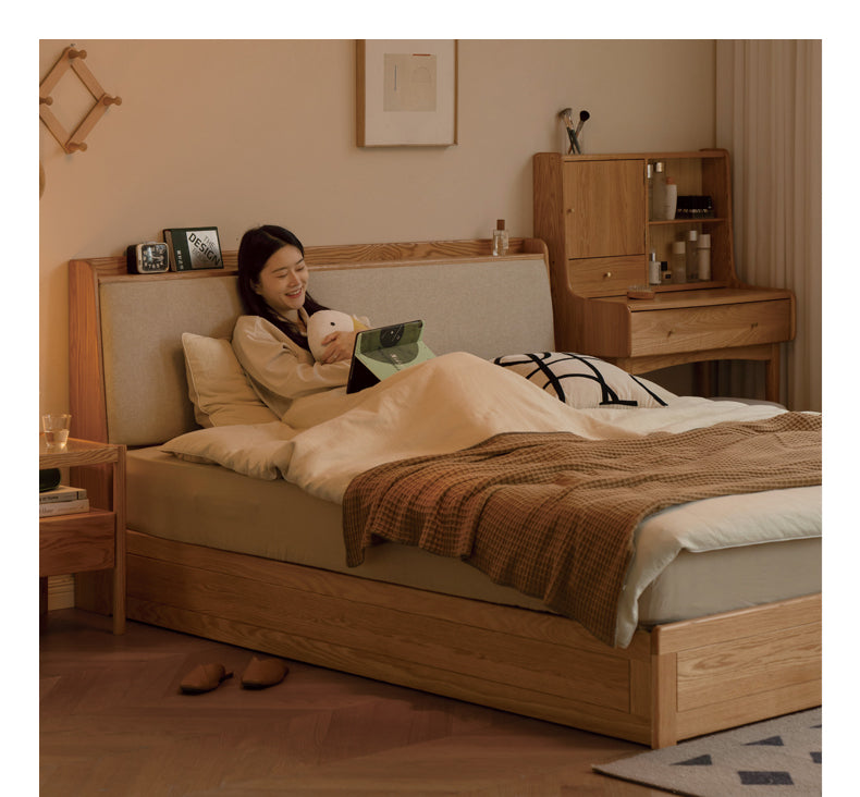 Oak Solid Wood Box Bed Storage Bed Technology Loth, Fabric