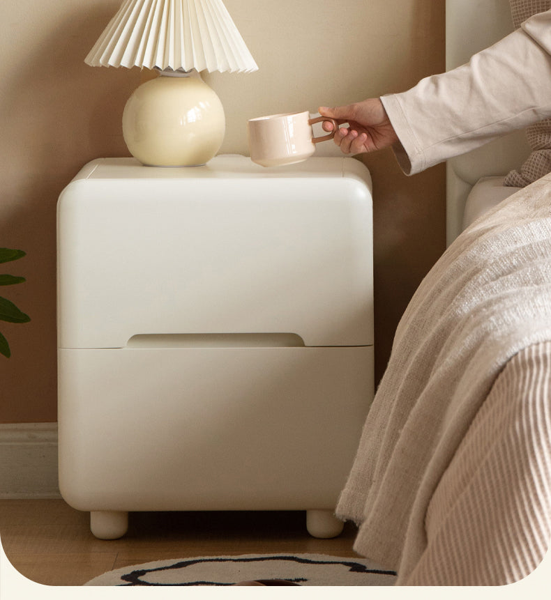 Tulipwood Solid Wood, Solid RubberWood Warm White Two-Drawer Nightstand.