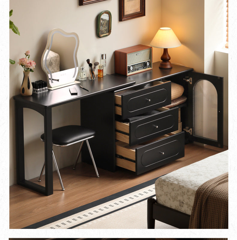 Poplar Solid Wood Retractable Dressing Table Retro Style.