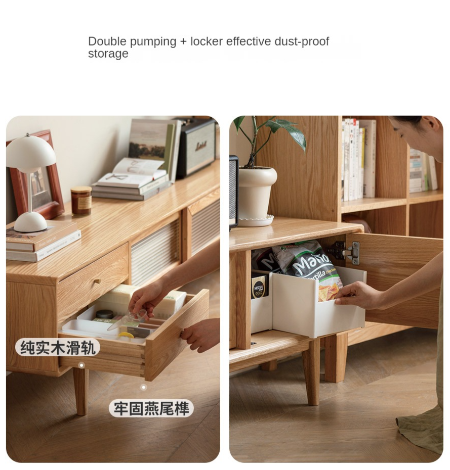 Oak, Ash Solid Wood TV Stand Sliding Door