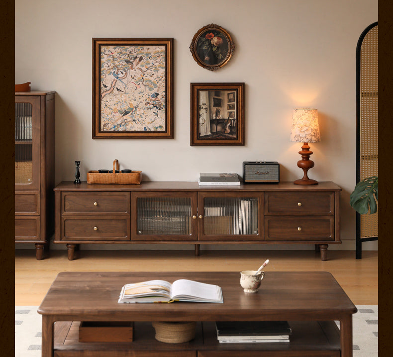 Black Walnut, Sandalwood Solid Wood American Retro Locker TV Cabinet.