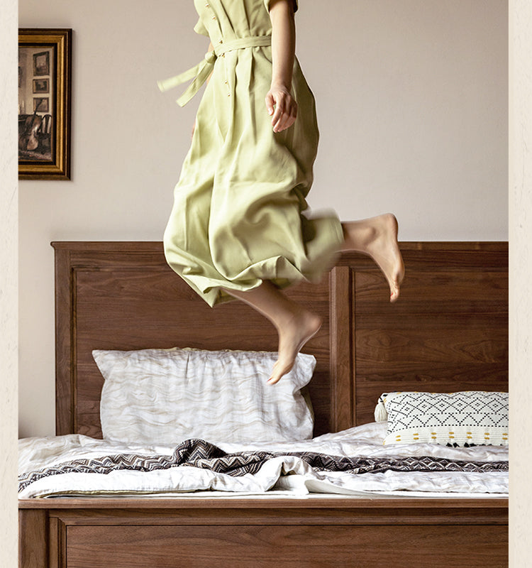 Black Walnut, Poplar Solid Wood American Retro Bed