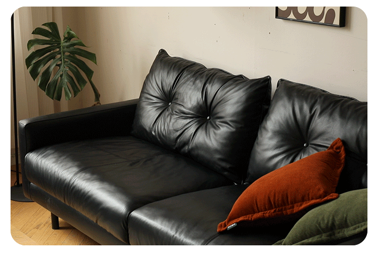Leather Sofa, Black Top Layer Light Luxury Cowhide Sofa