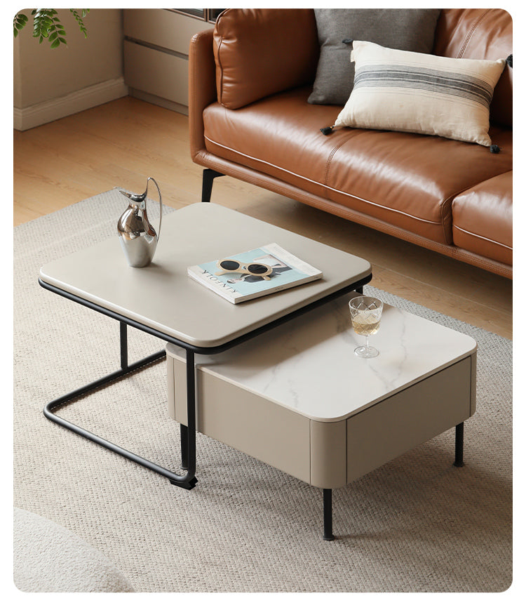 Poplar Solid Wood Modern Light Luxury Rock Board Coffee Table