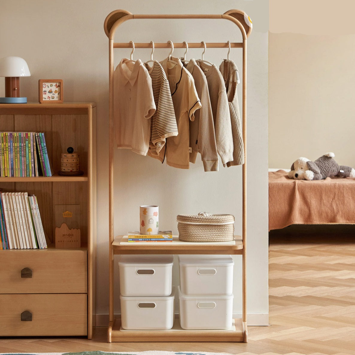 Beech Solid Wood Kids Coat Rack Floor Hanger
