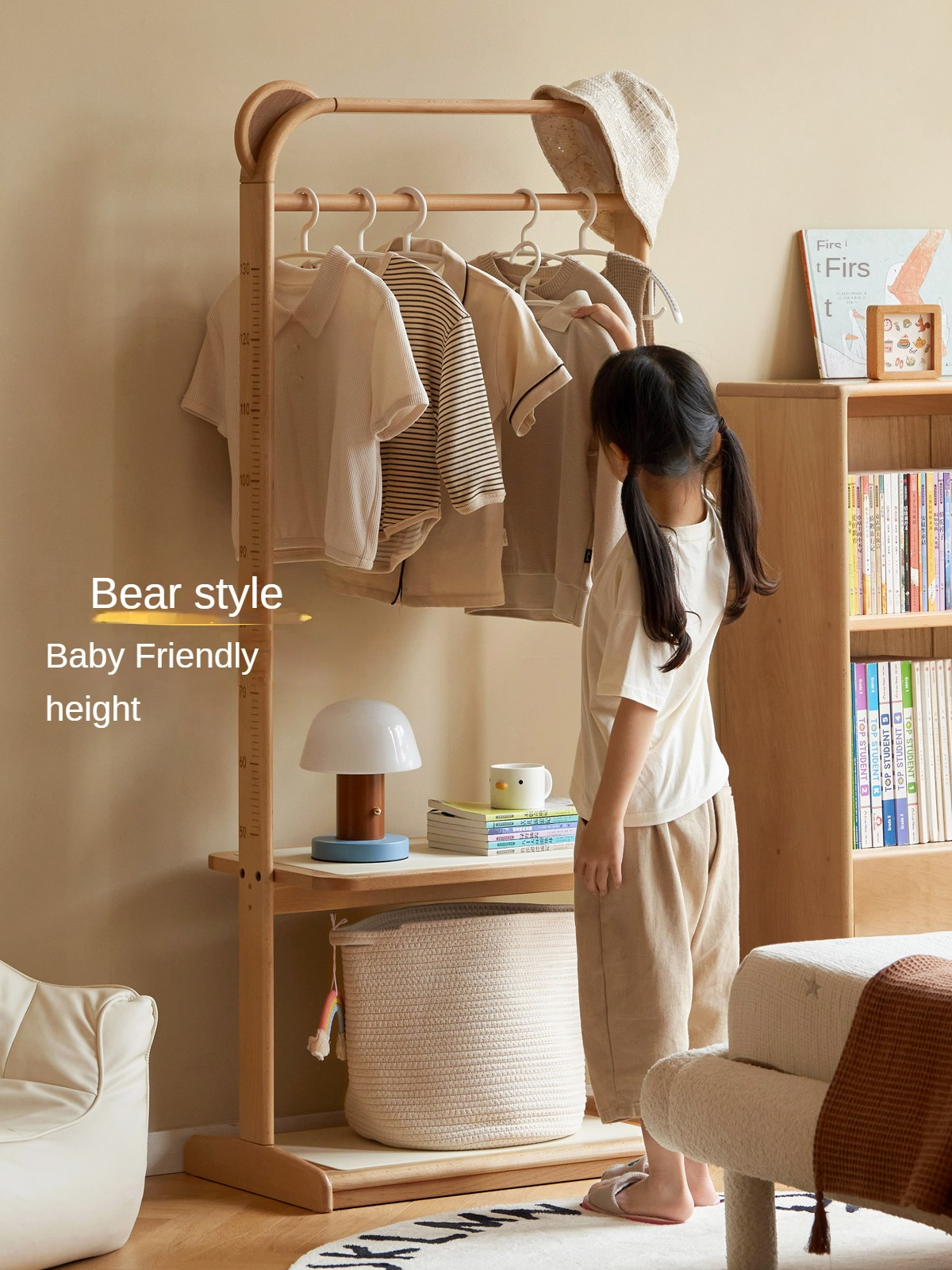Beech Solid Wood Kids Coat Rack Floor Hanger