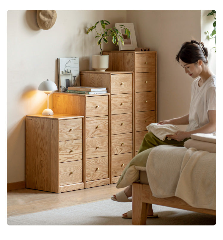 Oak, Beech Solid Wood Side Cabinet, Multi-Functional Storage