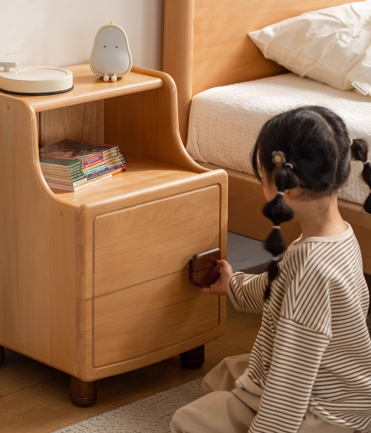 Beech Solid Wood Modern Kids Nightstand.