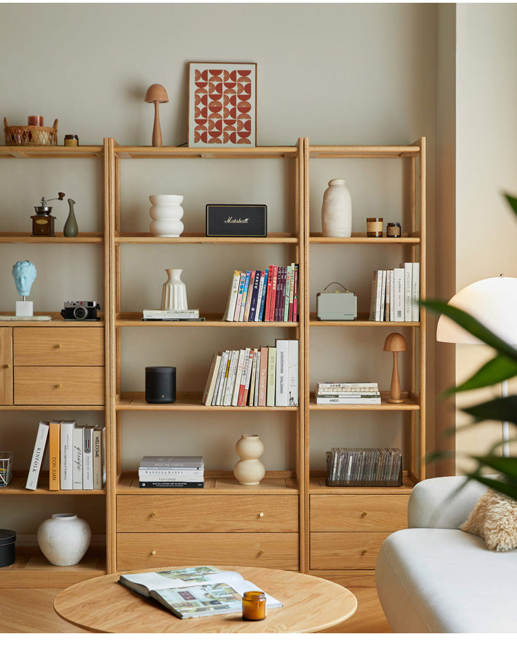 Oak Solid Wood Bookshelf Study Display Floor Combination Shelf