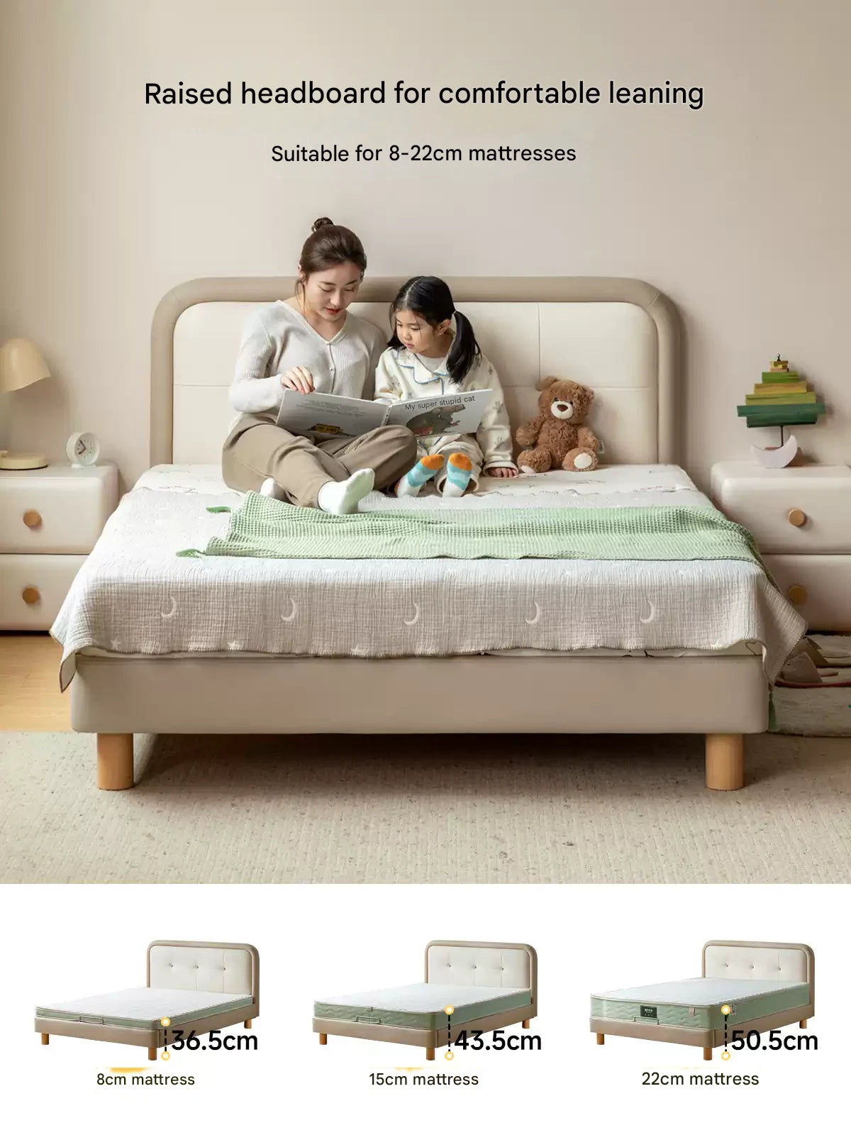 Organic Leather Children's Soft Bag High Headboard Single Bed