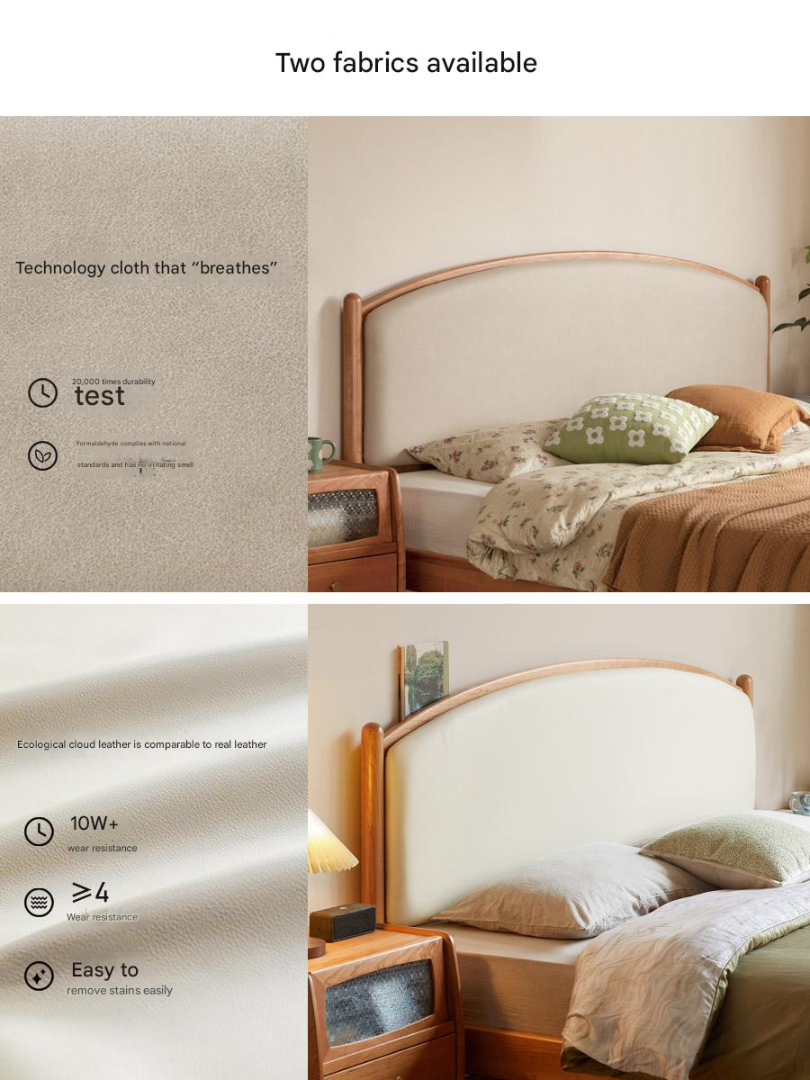 Cherry Solid Wood Bed Technology Сloth Cream Style