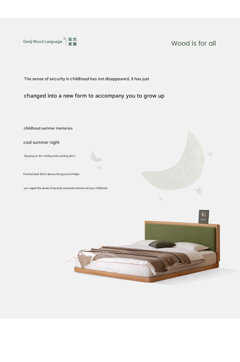 Beech Solid Wood Modern Simple Soft Leaning Platform Bed