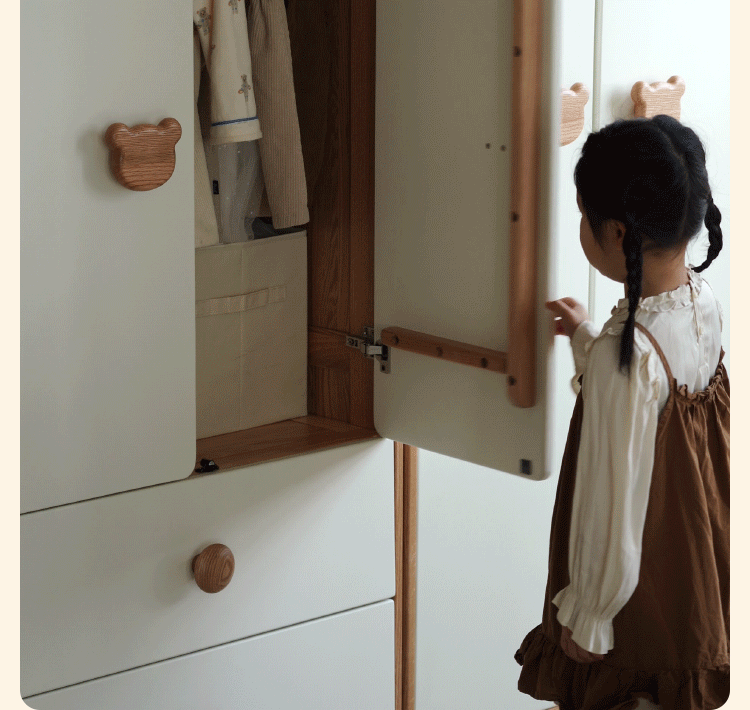 Oak Solid Wood Kids Wardrobe Combination