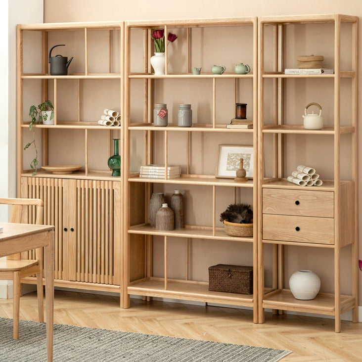 Ash Solid Wood Bookshelf Combined Bookcase Display Cabinet Wall Shelf