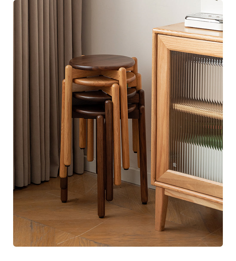 Black Walnut, Ash, Oak, Beech, Cherry Solid Wood, Solid RubberWood Stackable Small Stool