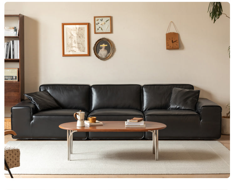 Top-grain Cowhide Leather Black Sofa.