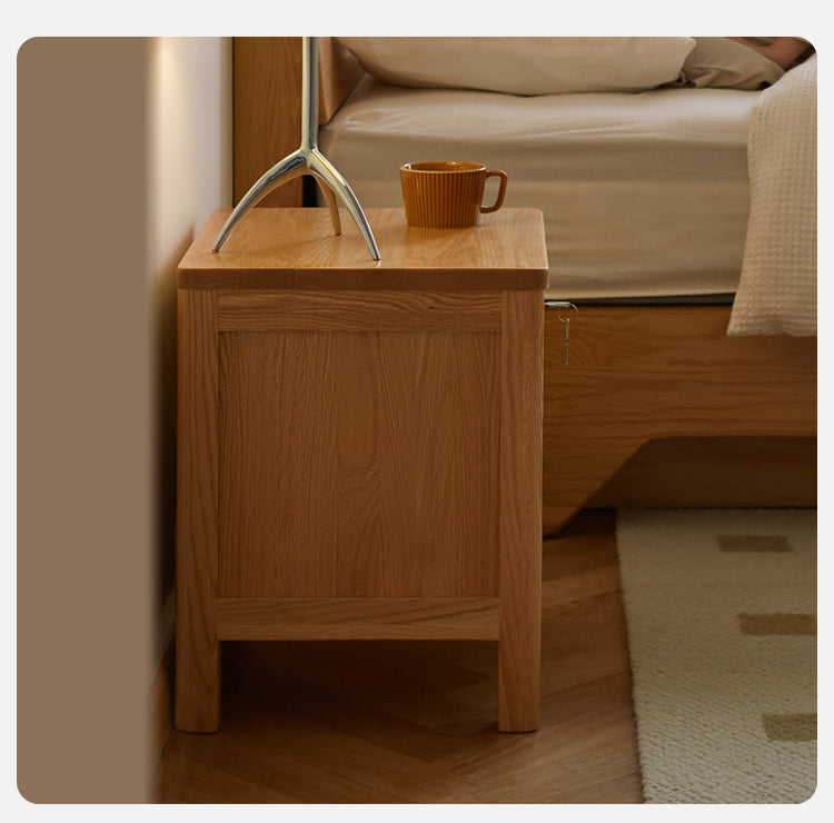 Oak Solid Wood, Solid Rubberwood Nightstand with Locker.