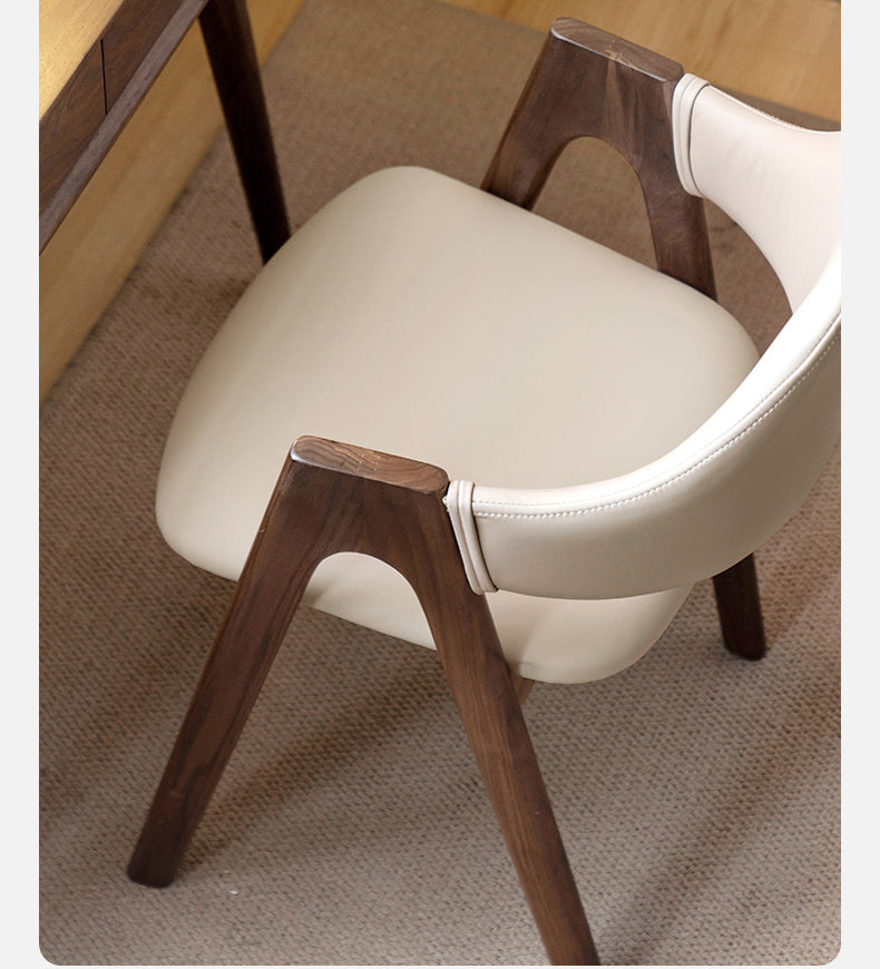 Black Walnut, Oak Solid Wood, Solid RubberWood Organic Leather, fabric Armchair 4 pcs