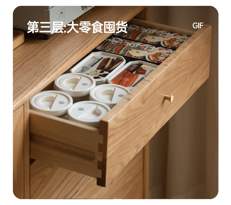 Oak Solid Wood, Solid RubberWood Nordic Sideboard Cabinet