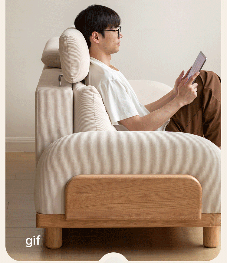 Oak Solid Wood Modern Casual High-Back White Fabric sofa