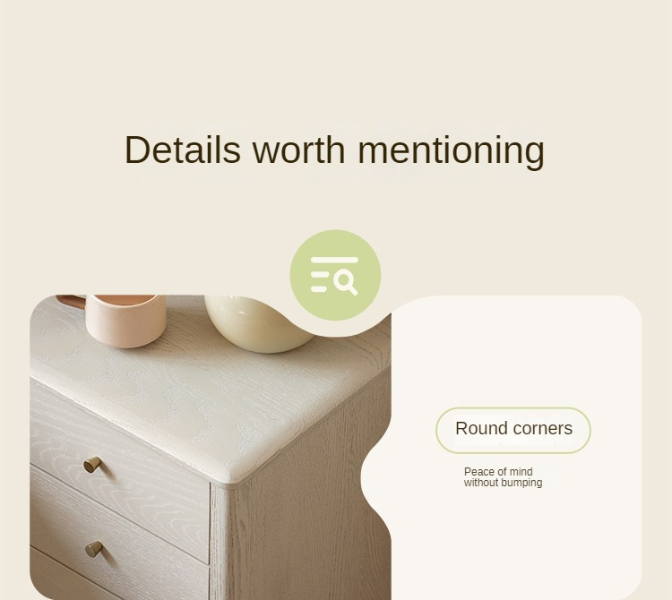 Oak Solid Wood, Solid RubberWood Nightstand Cream Style)