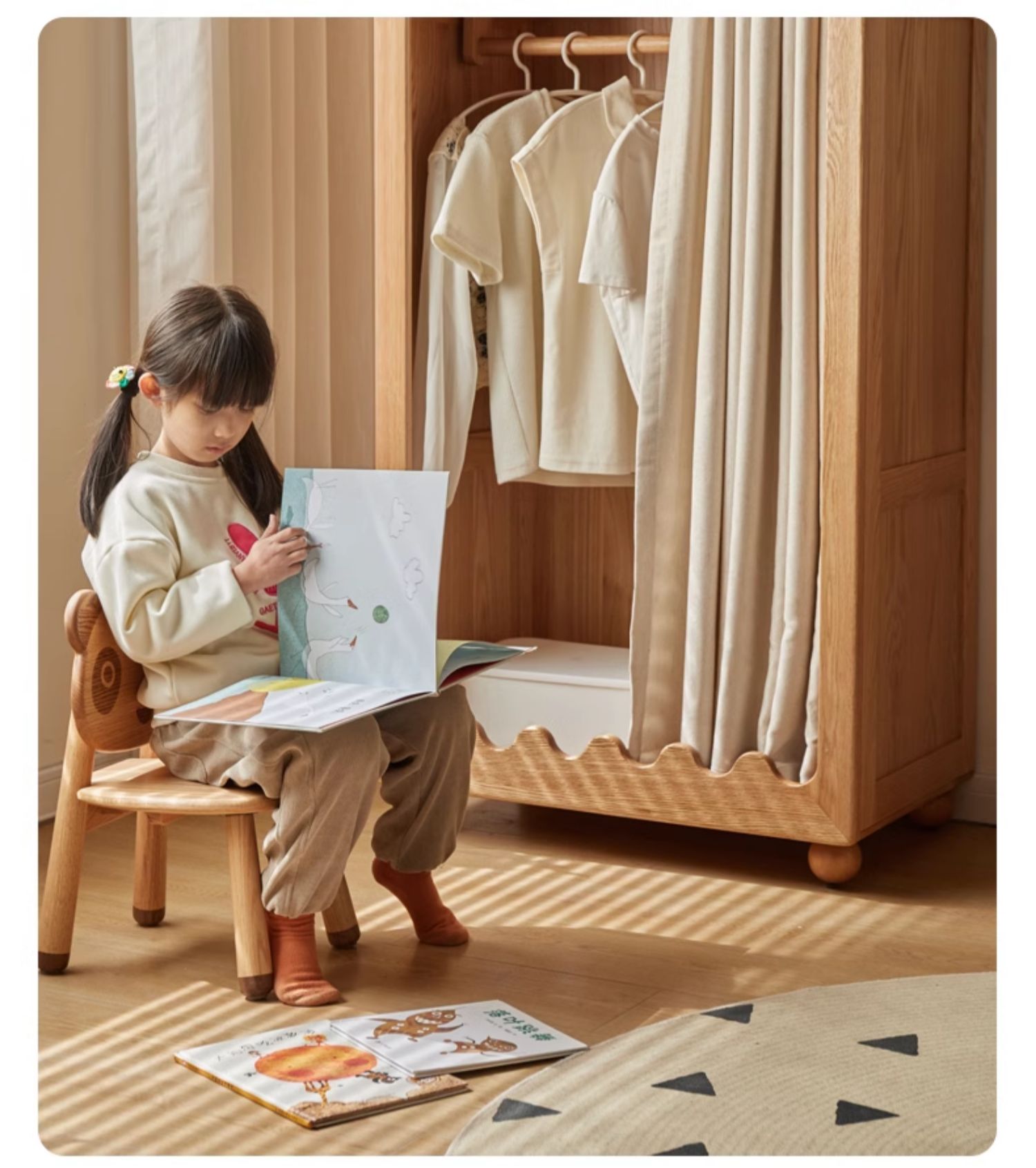 Beech Solid Wood Children's Wardrobe.