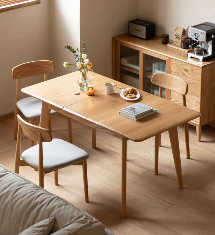 Oak, Ash Solid Wood Nordic Wall-Mounted Retractable Long Dining Table