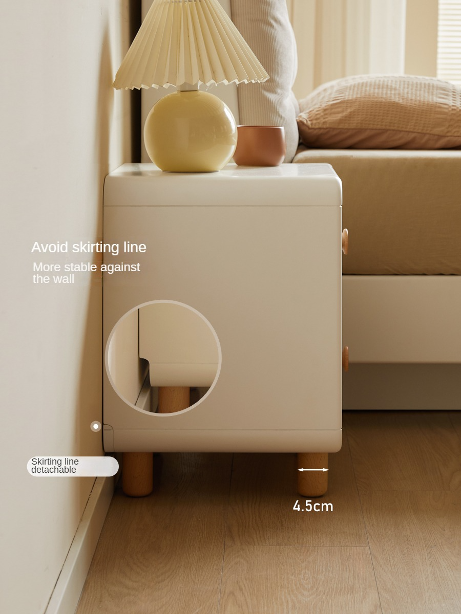Poplar Solid Wood, Solid Rubberwood Nightstand Cream Style White Cabinet)