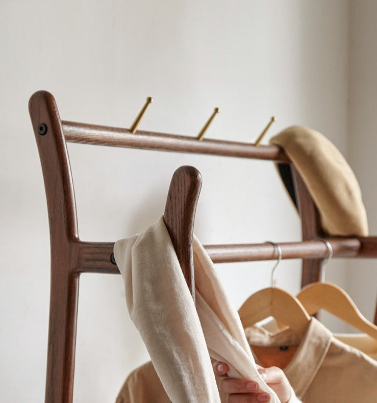 Oak Solid Wood Rattan Hanger Multi-Functional Coat Rack