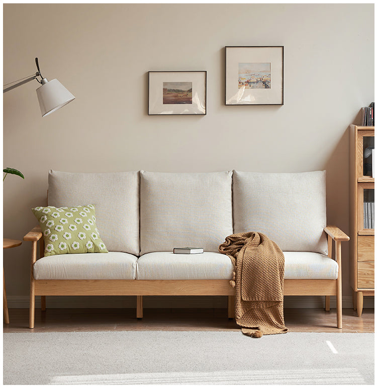 Oak Solid Wood Fabric Sofa.