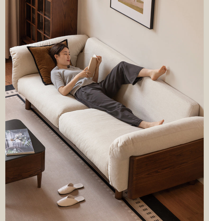 Black Walnut, Oak Solid Wood Sofa Genuine Leather, fabrics