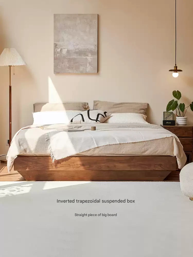 Black walnut solid wood platform bed, headboard-free box bed