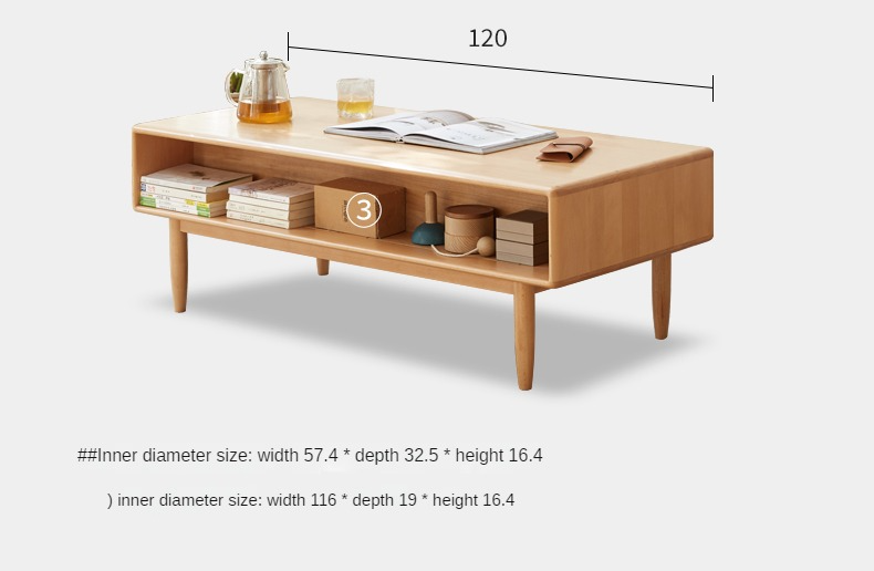 Beech Solid Wood Glass Sliding Door Coffee Table